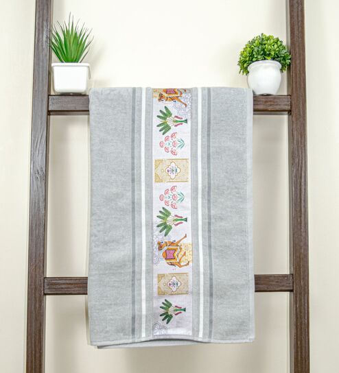 Grey Cotton Printed  460 GSM Bath Towel (1Pc)