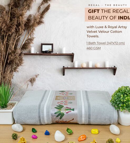 rangoli Grey Cotton Printed 460 GSM Bath Towel (1Pc)-picture-18