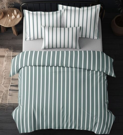 Green Cotton Pritned 300TC Super King Bedsheet with 2 Coordinate Pillow Covers