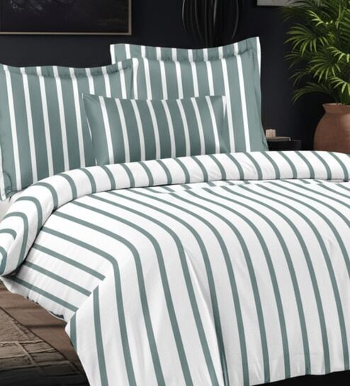 Green Cotton Pritned 300TC Super King Bedsheet with 2 Coordinate Pillow Covers