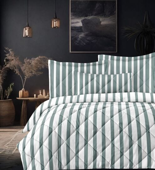 Green Cotton 210TC Printed All Weather Double 150GSM Bedding Set 1 Comforter 1 Bedsheet 2 Pillow Covers