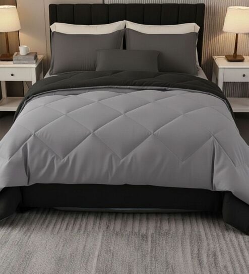 Grey Cotton 210TC Solid Plain Heavy Winter Double 400GSM Reversible Comforter