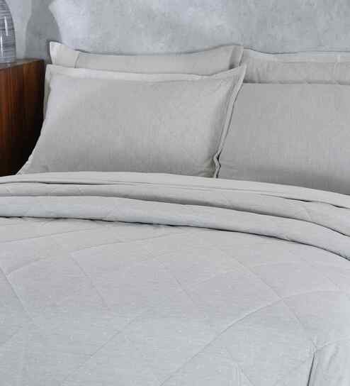 Grey Cotton Solid 120 GSM Single Bed Quilt