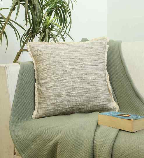Grey Cotton Solid 16x16 inches Cushion Cover