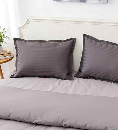 Grey Cotton Solid 28x18 inches Pillow Cover Set of 2
