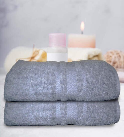 Grey Cotton Solid 500 GSM Bath Towels (Set of 2)