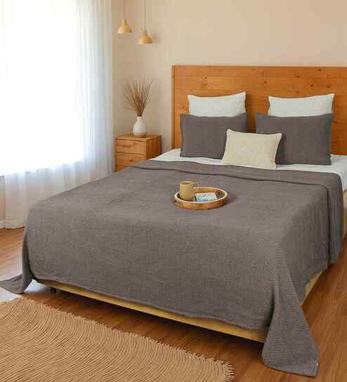 Grey Cotton Solid Double Bedcover