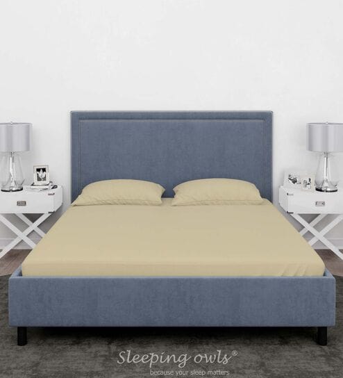 Beige Cotton Solid Finest 300TC Plain Super King Bedsheet with 2 Pillow Covers