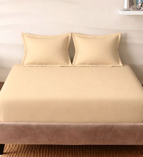 Cream Cotton Solid 210TC Plain Set of 2 Pillow Covers