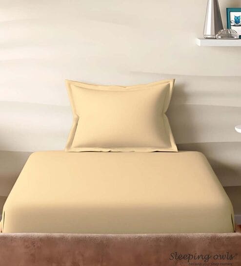 Brown Cotton Solid 210TC Plain Single Bedsheet with 1 Pillow Cover
