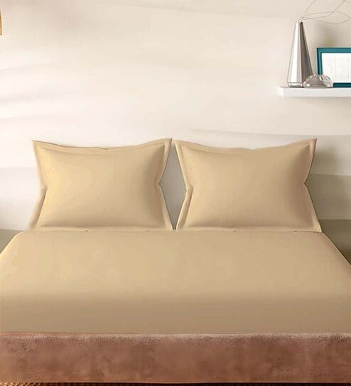 Brown Cotton Solid 210TC Plain Super King Bedsheet with 2 Pillow Covers