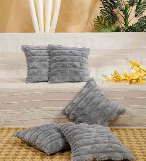 Grey Cotton Textured 16X16 Inches Cushion Covers (Pack of 5)