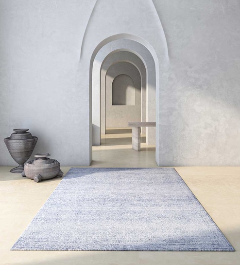 Grey Distressed Wool 8 ft x 10 ft Hand Knotted Carpet