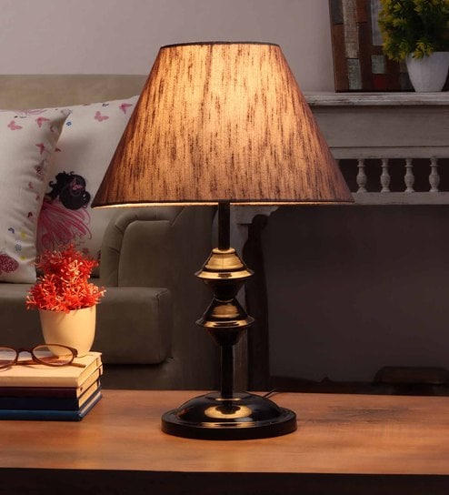 Grey Fabric Shade Table Lamp with Black Base by BrightDaisy