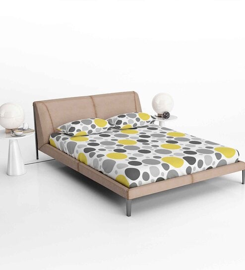 Grey Fitted 120 TC Cotton 1 Bedsheet & 2 Pillow Covers