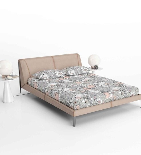 Grey Fitted 120 TC Cotton 1 Bedsheet & 2 Pillow Covers