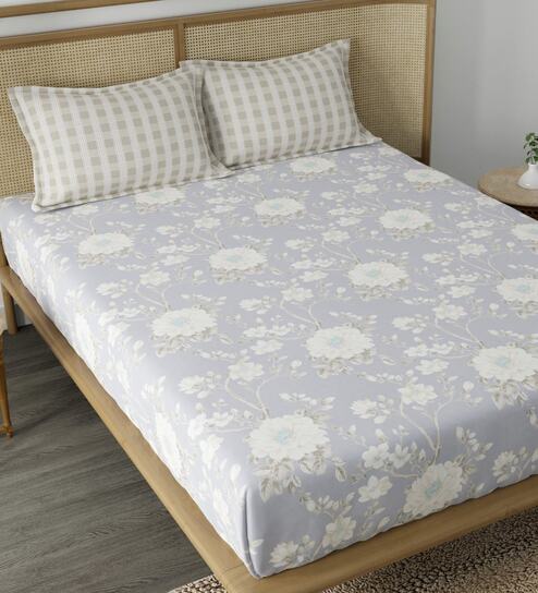chhavi india Grey Floral 210 TC Microfiber Double King Size Bedsheet With 2 Pillow Covers-picture-21