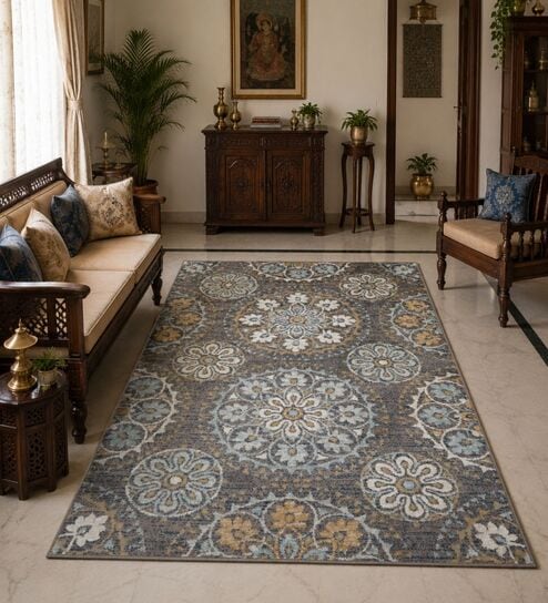 sapana carpet-mats Grey Floral PP Heatset 3 x 5 Feet Machine -Made Carpet-picture-12