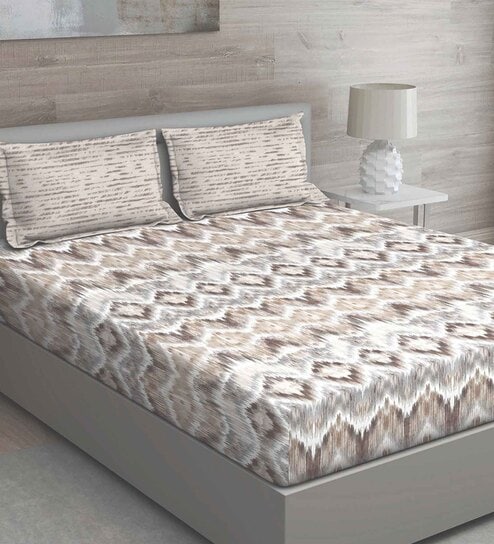 Grey Abstract 144 TC Cotton Queen Sized Bed Sheets with 2 Pillow Covers by GM Fabrics