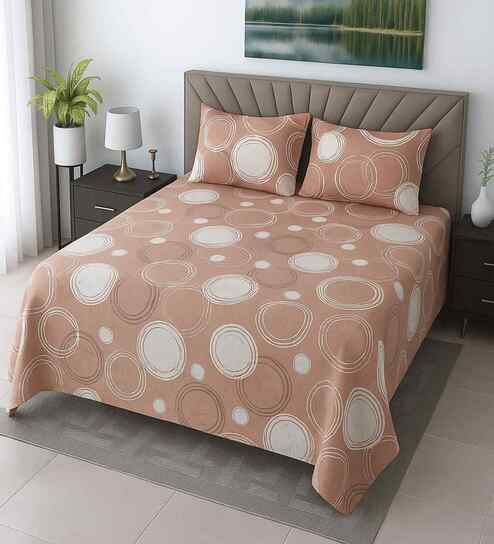 Grey Geometric 400 TC Cotton Super King Size Bedsheet with 2 Pilllow covers Essential Series Collection