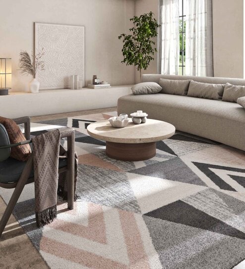 Grey Geometric 4X6 Machine Made Carpet