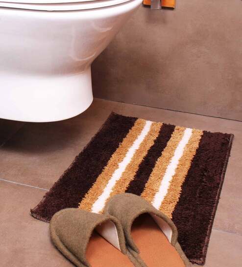 Grey Geometric Microfibre 23x15 Inches AntiSkid Bath Mat by Luxe Home International