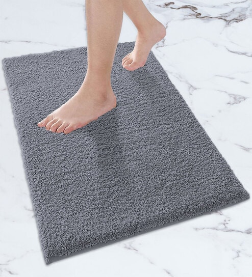 Grey Geometric Microfibre 24x16 Inches  Bath Mat