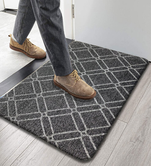 Grey Geometric Microfibre 30x18 Inches Anti Skid Door Mat