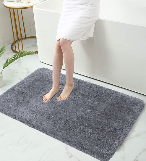 Grey Geometric Microfibre 35x24 Inches  Bath Mat