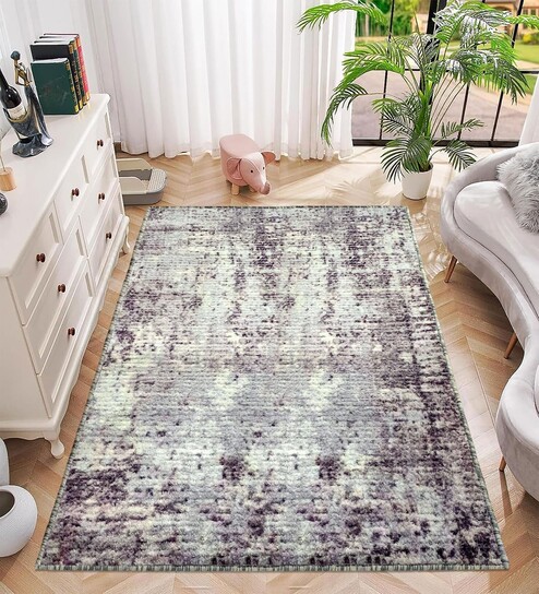 Grey Geometric Nylon 4 X 6 Feet Machine Made Carpet