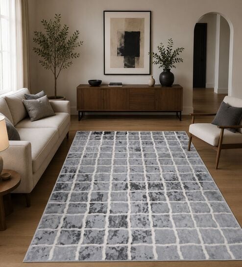 sapana carpet-mats Grey Geometric PP Heatset & Shrink Polyester 6 x 9 Feet Machine -Made Carpet-picture-11