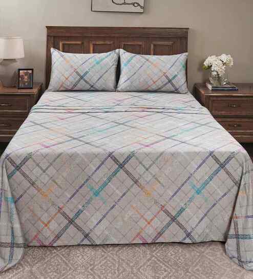 Grey Geometric Print 200 TC Cotton Single Bed Sheet with 1 Pillow Cover Eclectic Geo Collection