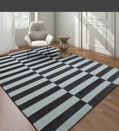 The Indoor Store Hand Woven Wool Area Rug, Geometric Dhurrie