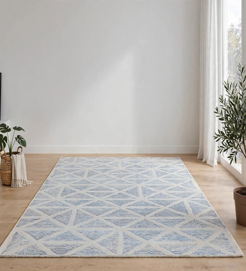 Grey Geometric Wool And Cotton 8 X 5 Feet Hand Tufted Carpet