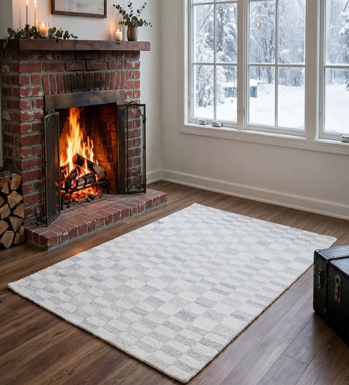 Grey Geometric Wool And Cotton 8 X 5 Feet Hand Tufted Carpet