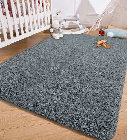 Grey Solidal Microfiber 3 x 5 Feet Machine Made Carpet