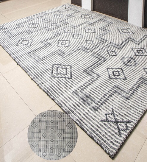 Grey Geometrical Pet 7X5 Feet Hand Woven Carpet