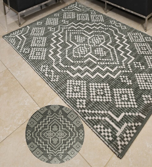 Grey Geometrical Pet 7X5 Feet Hand Woven Carpet