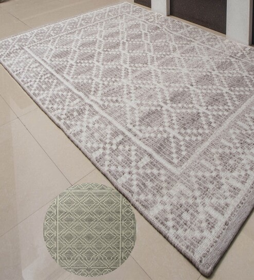 Grey Geometrical Pet 8X5 Feet Hand Woven Carpet