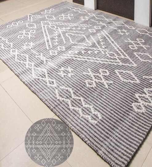 Grey Geometrical Pet 8X5 Feet Hand Woven Carpet