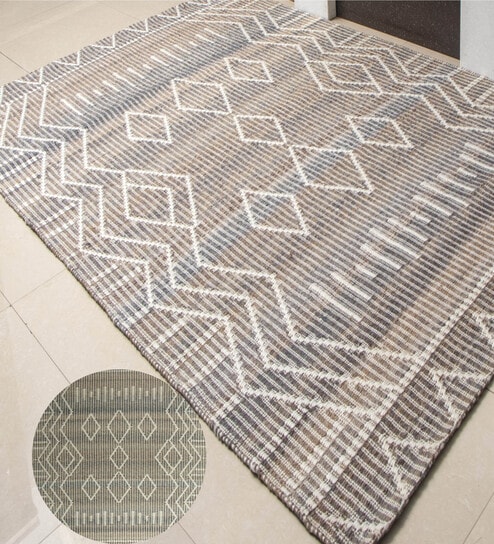 Grey Geometrical Pet 8X5 Feet Hand Tufted Carpet