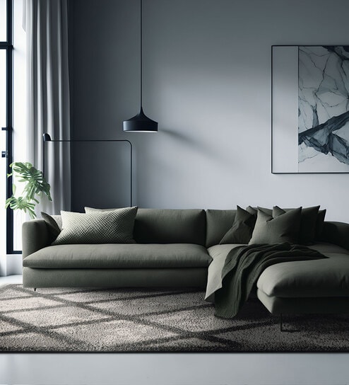 Grey Geometrical Polyester 6 ft x 9 ft Machine Made Carpet