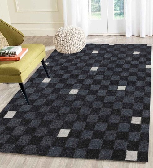 Grey Geometrical Wool 4 ft x 6 ft Hand Tufted Carpet