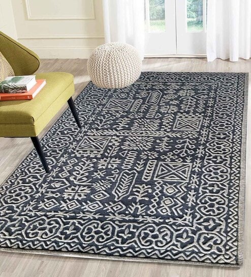Grey Geometrical Wool 4 ft x 6 ft Hand Tufted Carpet