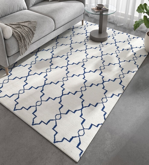 Grey Geometrical Wool 5'3 ft X 7'6 ft Rectangle Flat Weaves