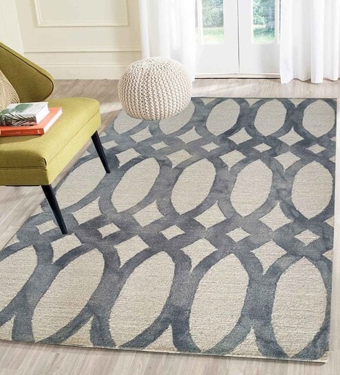 Grey Geometrical Wool 5 ft x 7 ft Hand Tufted Carpet