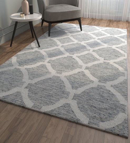 Grey Geometrical Wool 5 ft X 8 ft Flat Weaves