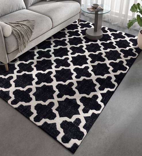 Grey Geometrical Wool 5 ft X 8 ft Flat Weaves