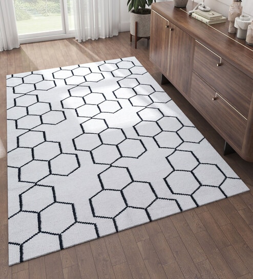 Grey Geometrical Wool 5 ft X 8 ft Flat Weaves