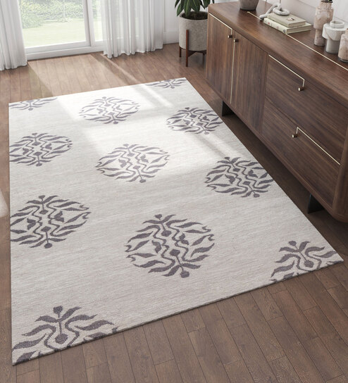 Grey Geometrical Wool 5 ft X 8 ft Flat Weaves